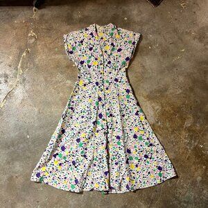 Amazing 1950s Vintage Abstract Print Shirt Dress Short Sleeved Button-up